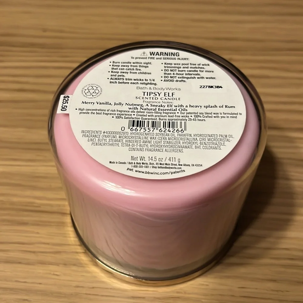 Bath & Body Works 3 Wick Candle. Tipsy Elf